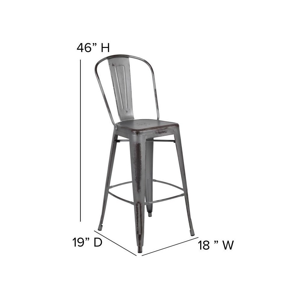 Silver Metal Stool-Gray Seat