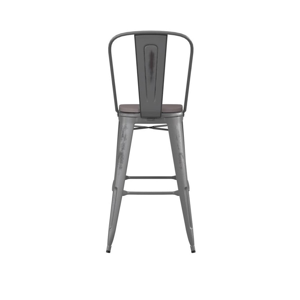 Silver Metal Stool-Gray Seat