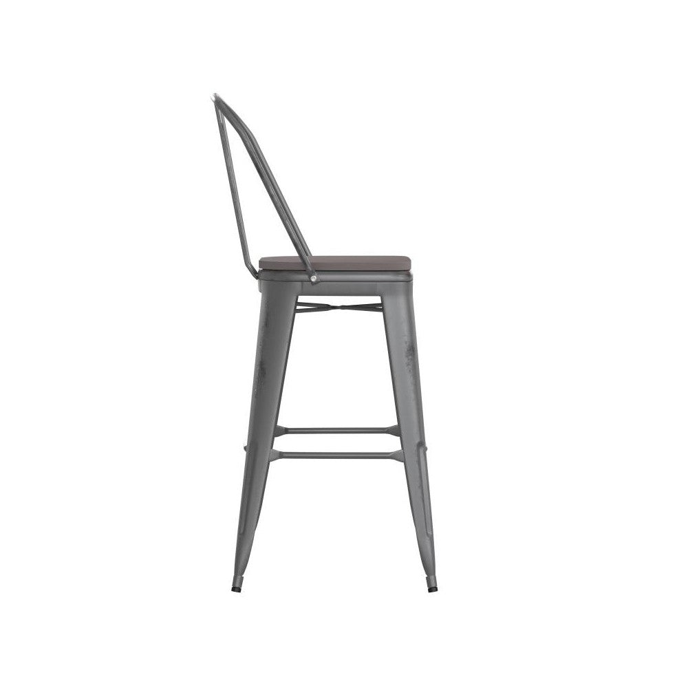 Silver Metal Stool-Gray Seat