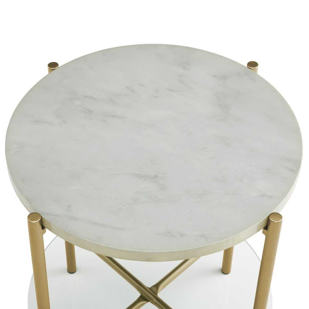 Simone Modern Round Side Table - Faux White Marble/Gold