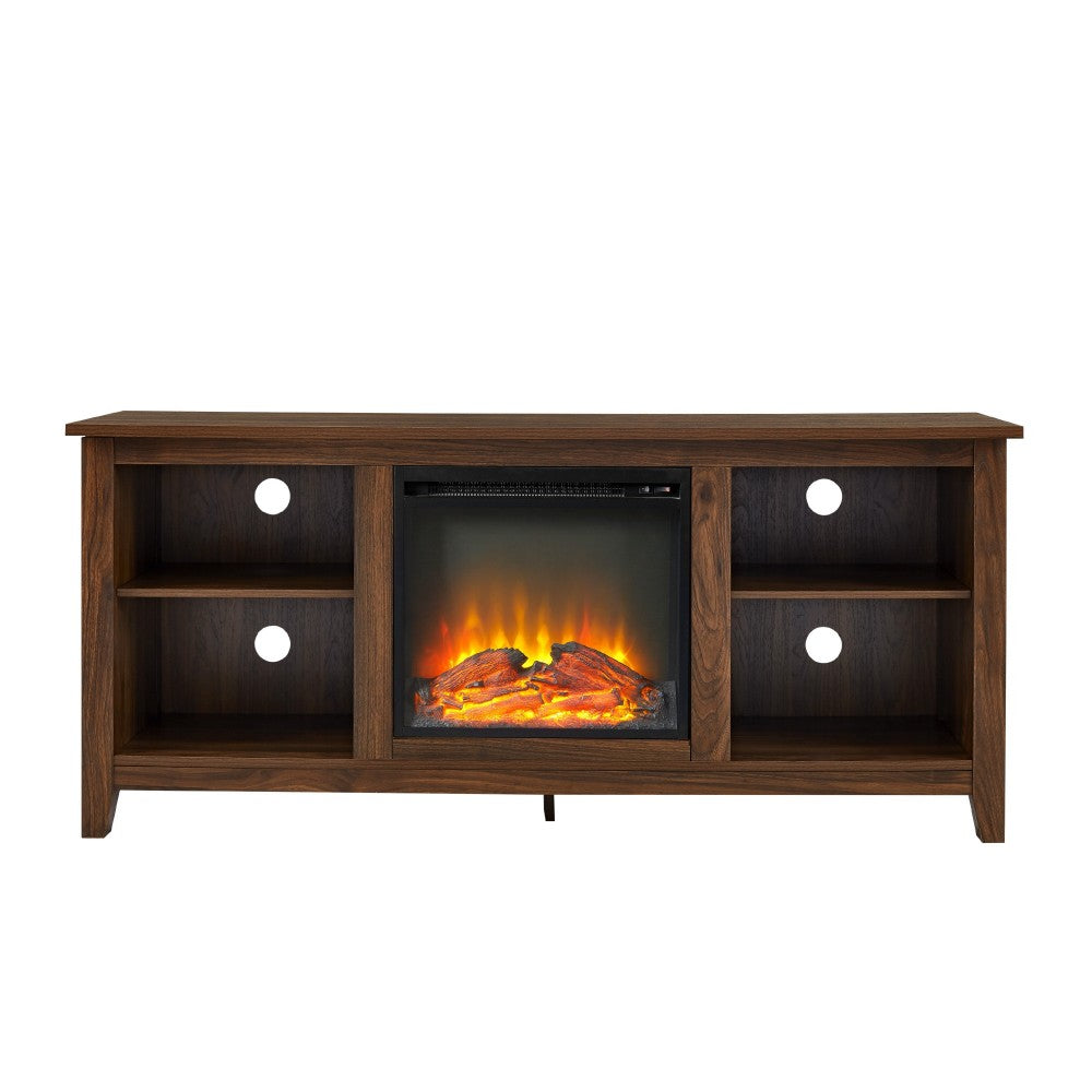 Simple 58" Fireplace TV Stand  - Dark Walnut