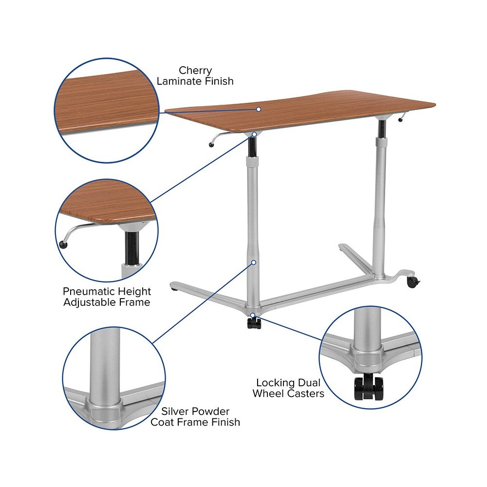 Sit-Down, Stand-Up Cherry Computer Ergonomic Desk with 37.375"W Top (Adjustable Range 29" - 40.75")