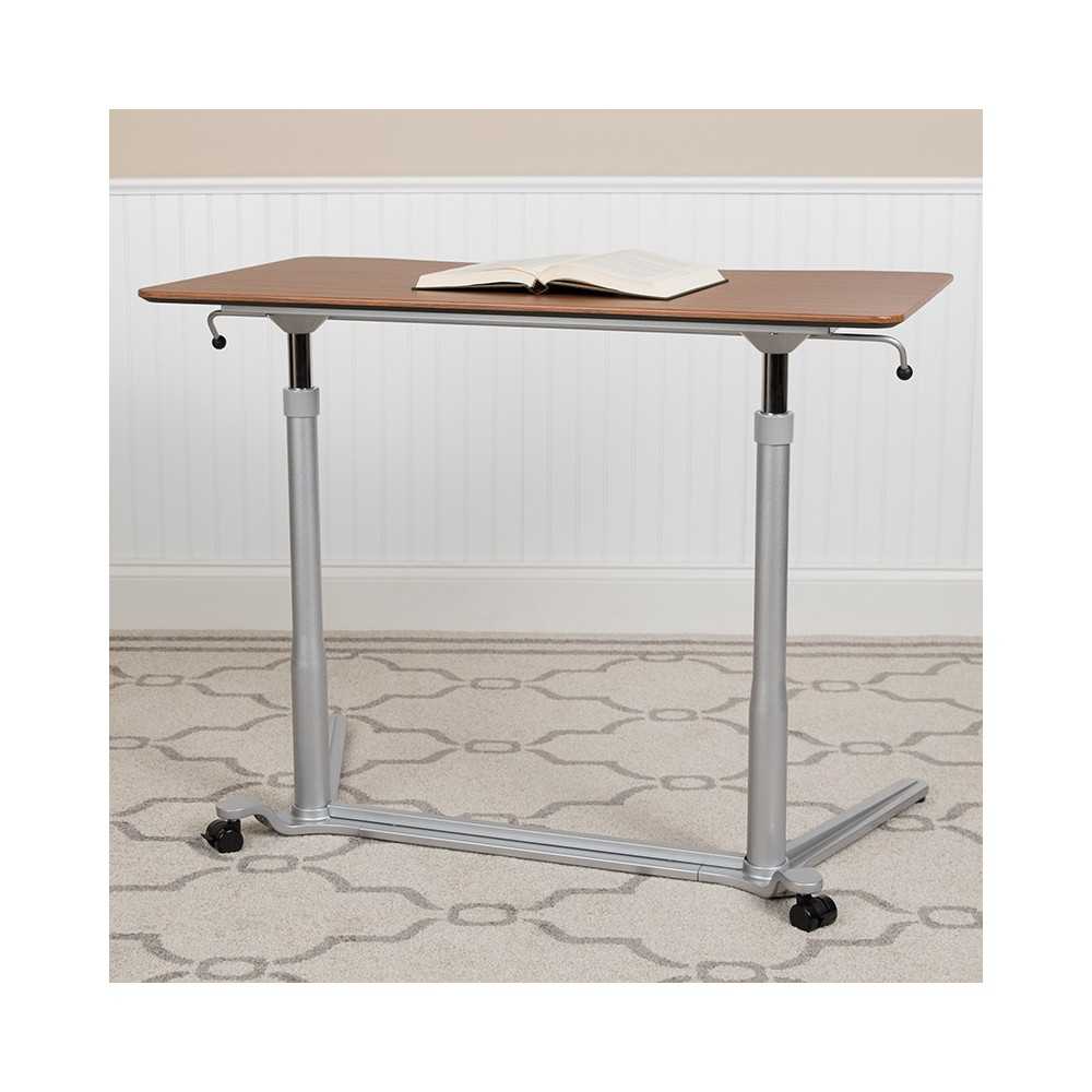 Sit-Down, Stand-Up Cherry Computer Ergonomic Desk with 37.375"W Top (Adjustable Range 29" - 40.75")