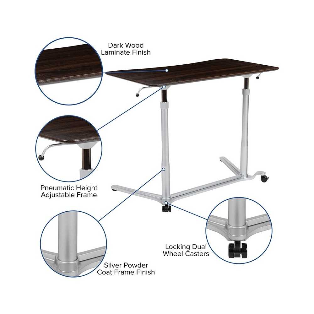 Sit-Down, Stand-Up Dark Wood Grain Computer Ergonomic Desk with 37.375"W Top (Adjustable Range 29" - 40.75")