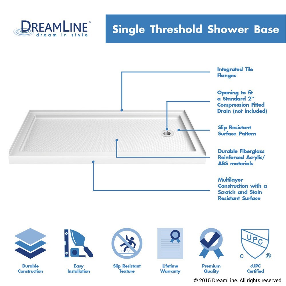 SlimLine 30 in. D x 60 in. W x 2 3/4 in. H Right Drain Single Threshold Shower Base in White
