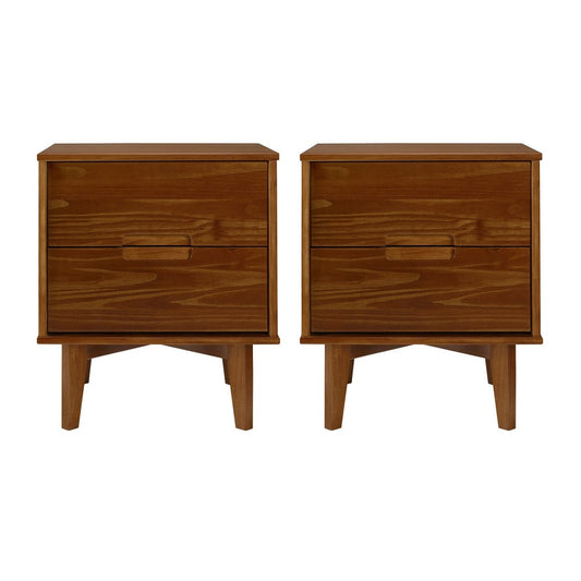 Sloane 2-Piece 2 Drawer Groove Handle Wood Nightstand Set - Walnut