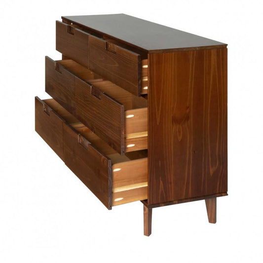 Sloane 6 Drawer Groove Handle Wood Dresser - Walnut