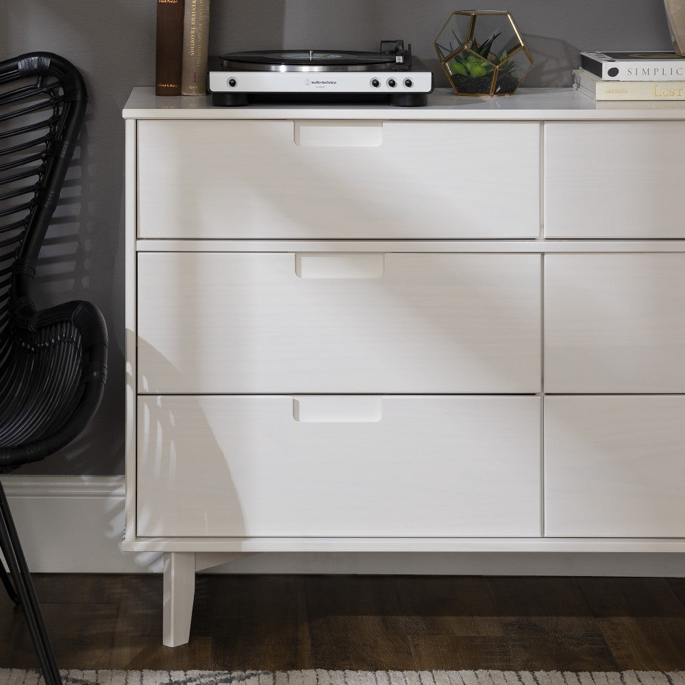 Sloane 6 Drawer Groove Handle Wood Dresser - White
