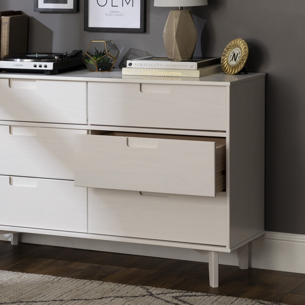 Sloane 6 Drawer Groove Handle Wood Dresser - White