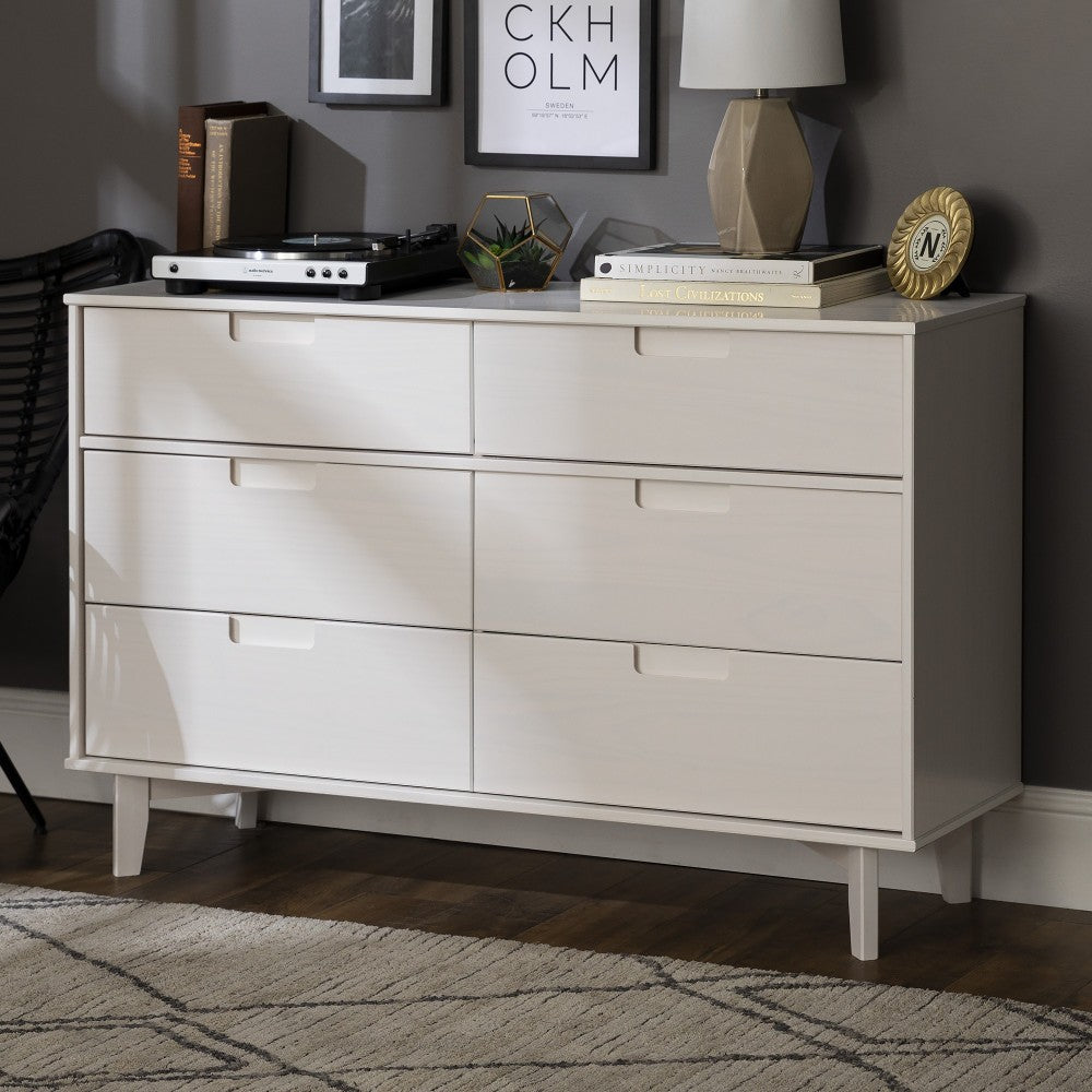 Sloane 6 Drawer Groove Handle Wood Dresser - White