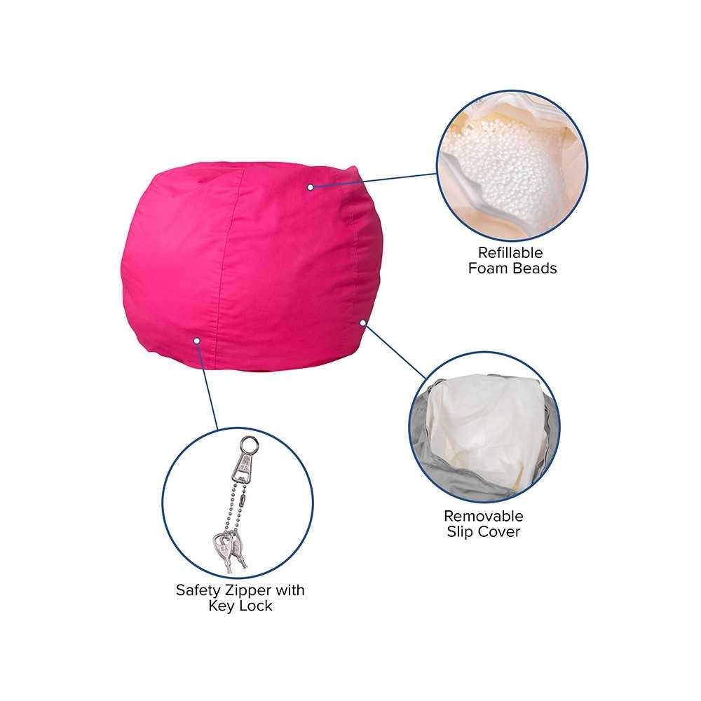 Small Solid Hot Pink Bean Bag Chair for Kids and Teens