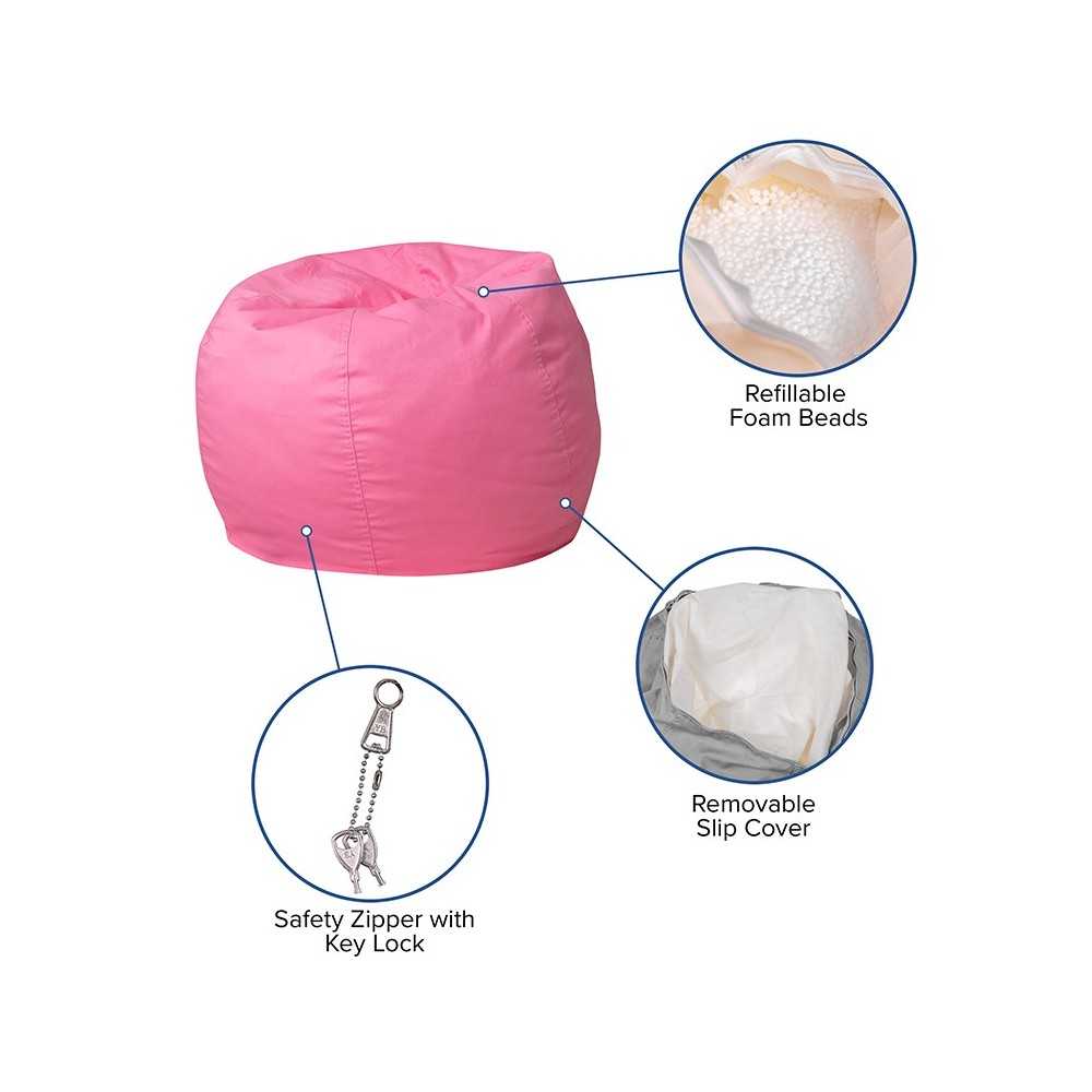Small Solid Light Pink Bean Bag Chair for Kids and Teens