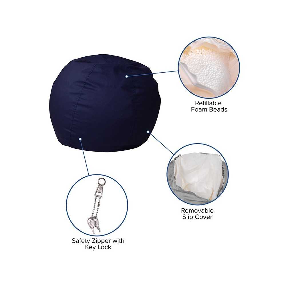 Small Solid Navy Blue Bean Bag Chair for Kids and Teens