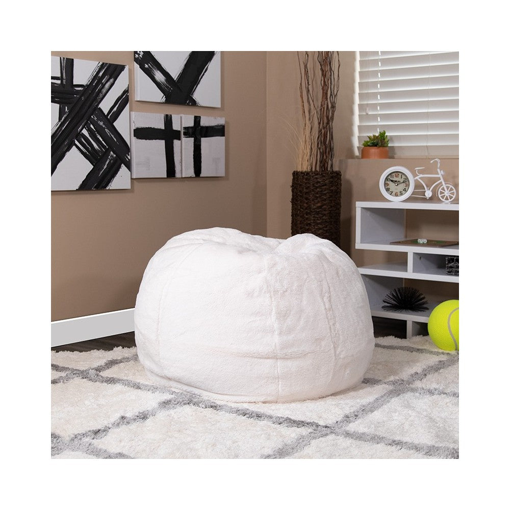 Small White Furry Bean Bag Chair for Kids and Teens