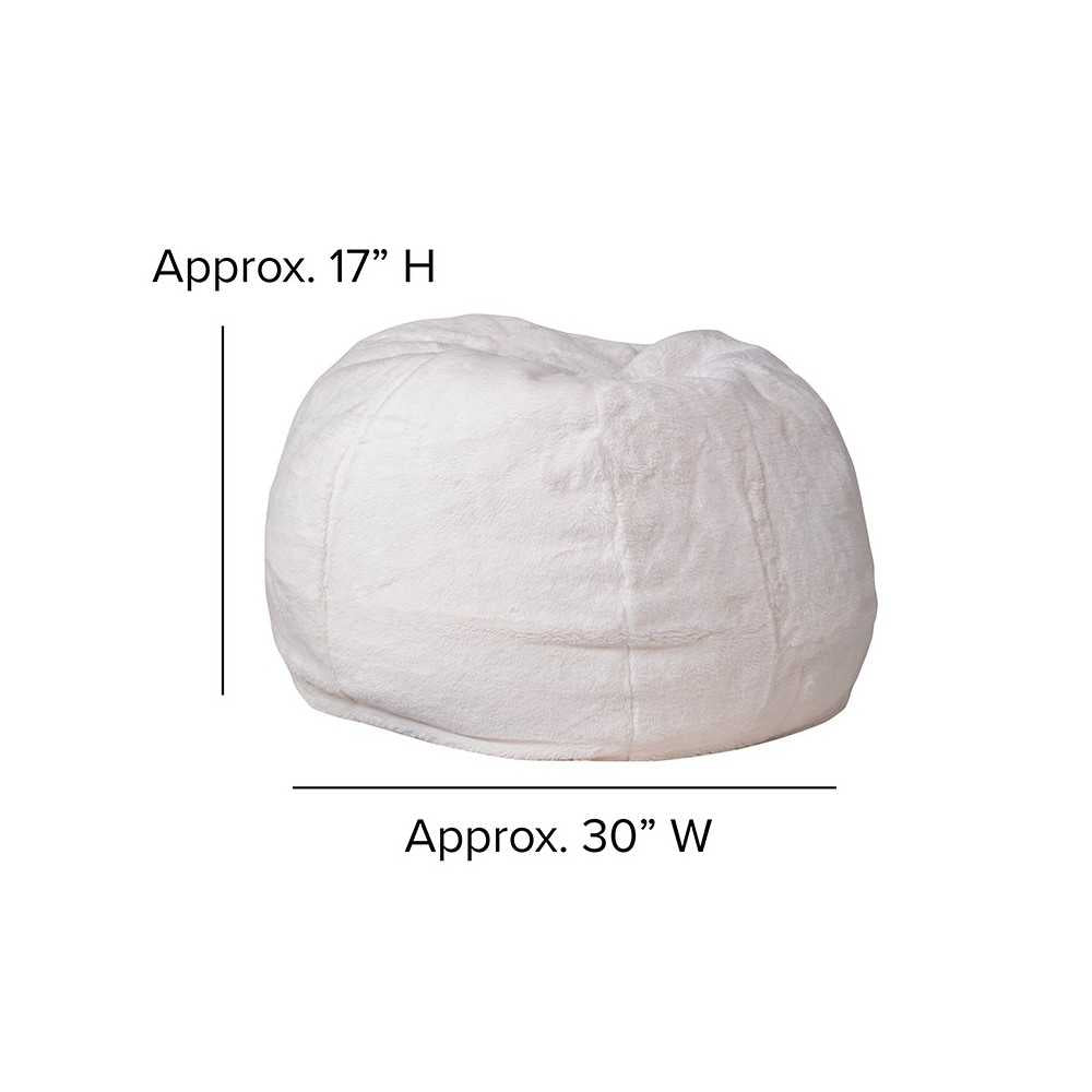 Small White Furry Bean Bag Chair for Kids and Teens