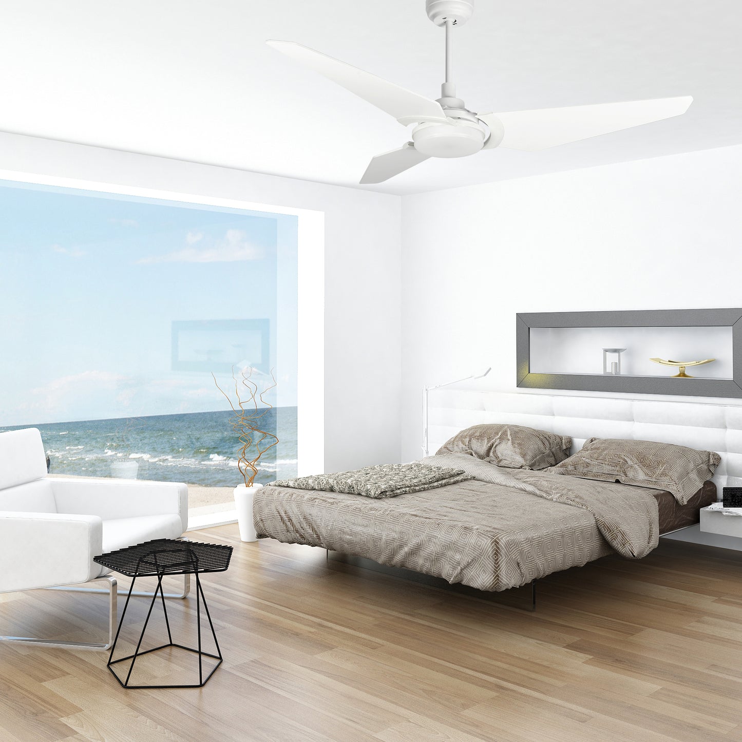 Kaj 56 Inch 3-Blade Smart Ceiling Fan - White/White