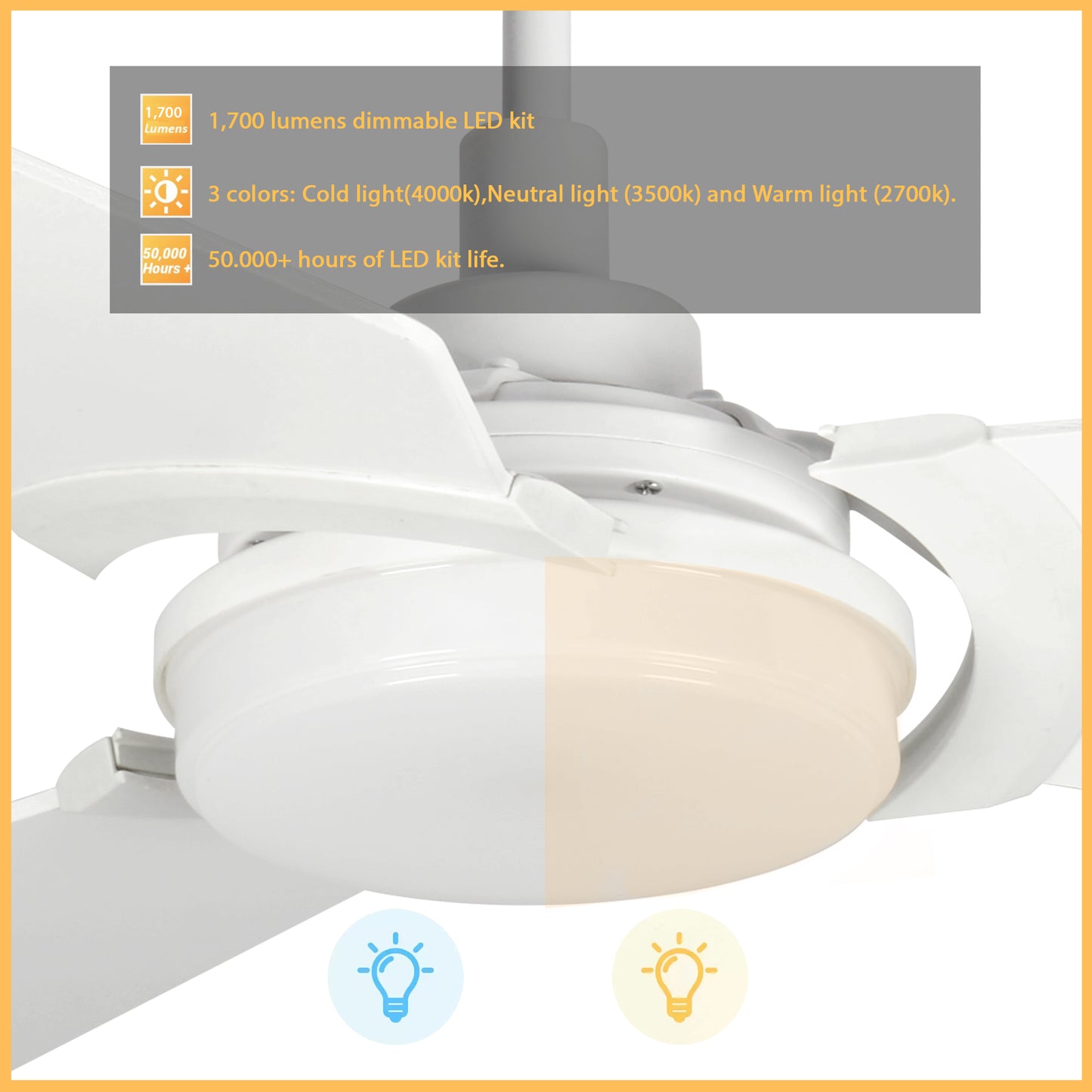 Kaj 56 Inch 3-Blade Smart Ceiling Fan - White/White