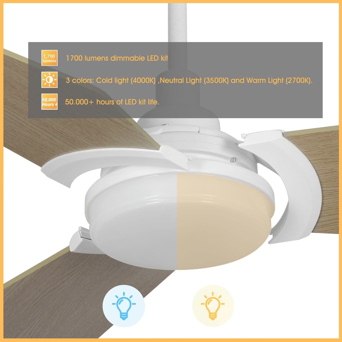 Kaj 56 Inch 3-Blade Smart Ceiling Fan - White