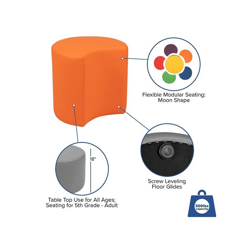 Soft Seating Collaborative Moon for Classrooms and Common Spaces - 18" Seat Height (Orange)