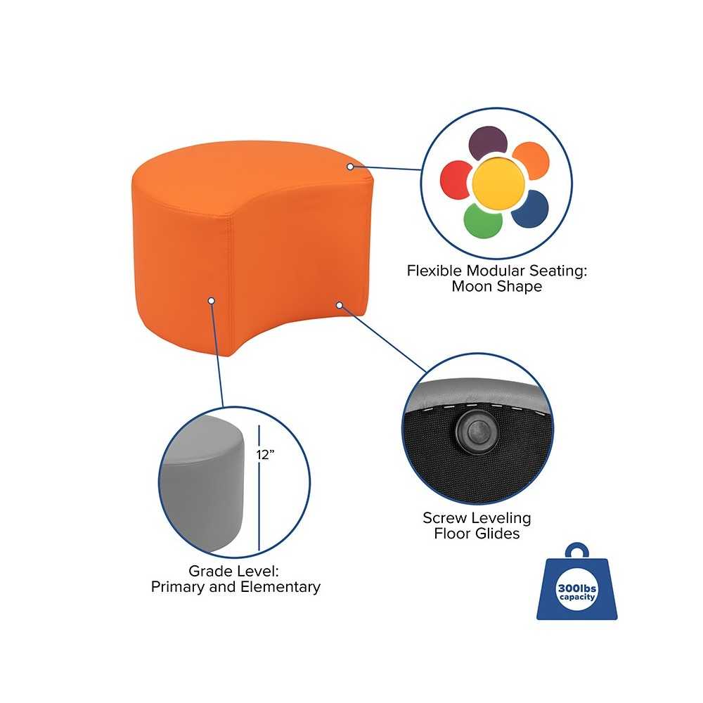 Soft Seating Collaborative Moon for Classrooms and Daycares - 12" Seat Height (Orange)