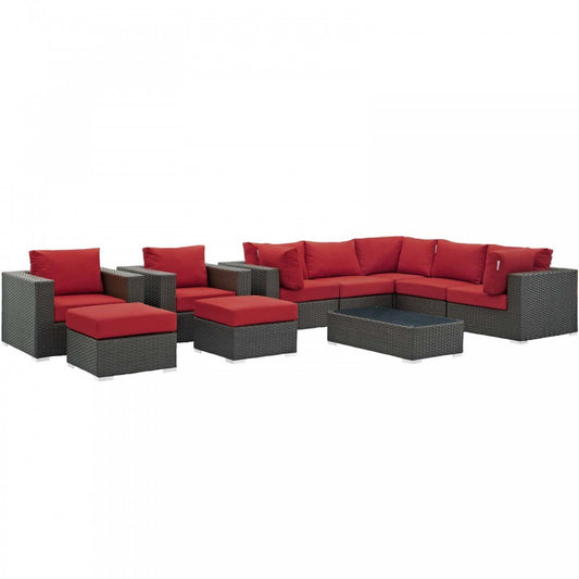 Sojourn 10 Piece Outdoor Patio Sunbrella Sectional Set, Canvas Red