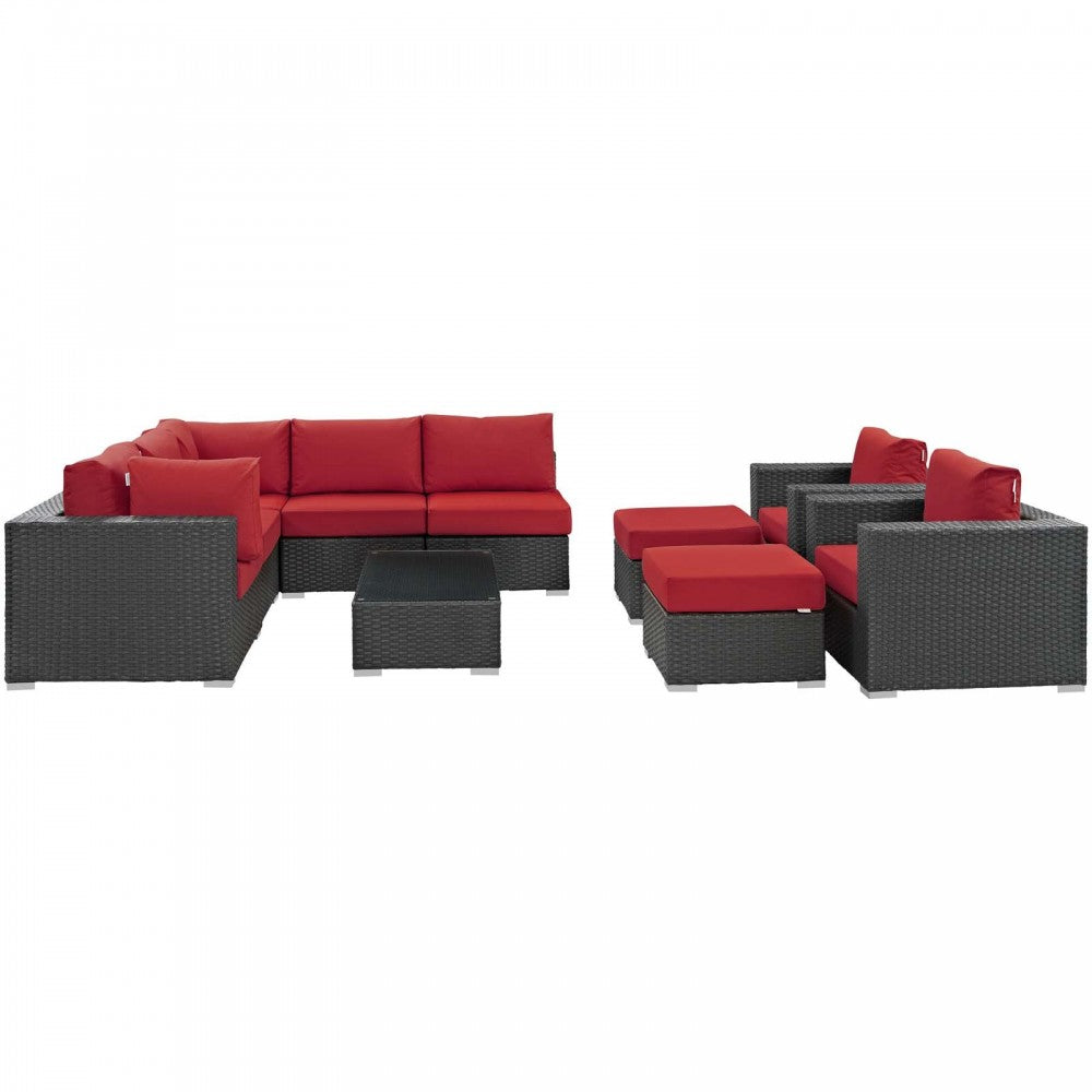 Sojourn 10 Piece Outdoor Patio Sunbrella Sectional Set, Canvas Red