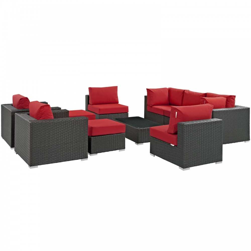 Sojourn 10 Piece Outdoor Patio Sunbrella Sectional Set, Canvas Red