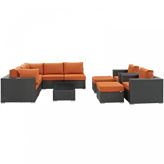 Sojourn 10 Piece Outdoor Patio Sunbrella Sectional Set, Canvas Tuscan, EEI-1888-CHC-TUS-SET