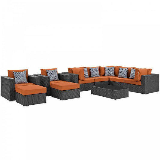 Sojourn 10 Piece Outdoor Patio Sunbrella Sectional Set, Canvas Tuscan, EEI-2383-CHC-TUS-SET