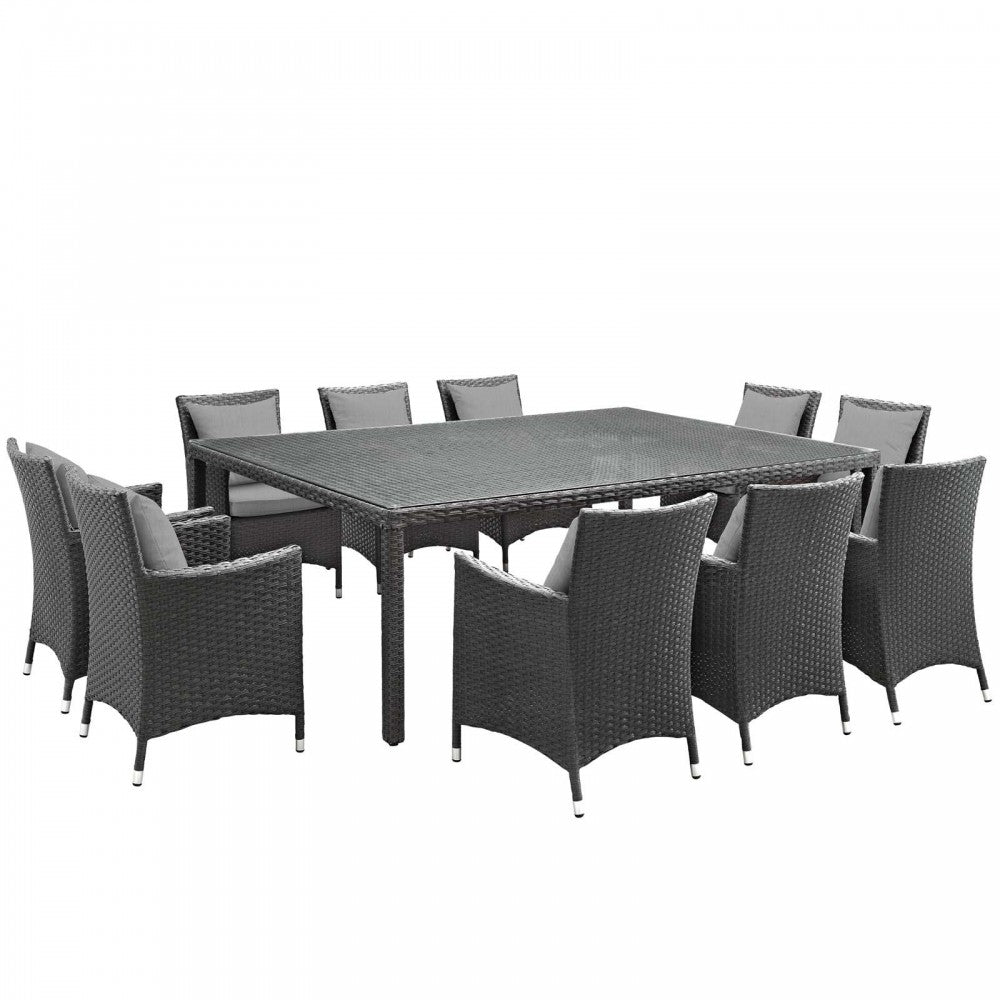 Sojourn 11 Piece Outdoor Patio Sunbrella Dining Set, Canvas Gray