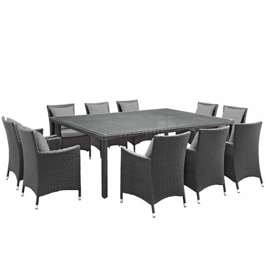 Sojourn 11 Piece Outdoor Patio Sunbrella Dining Set, Canvas Gray