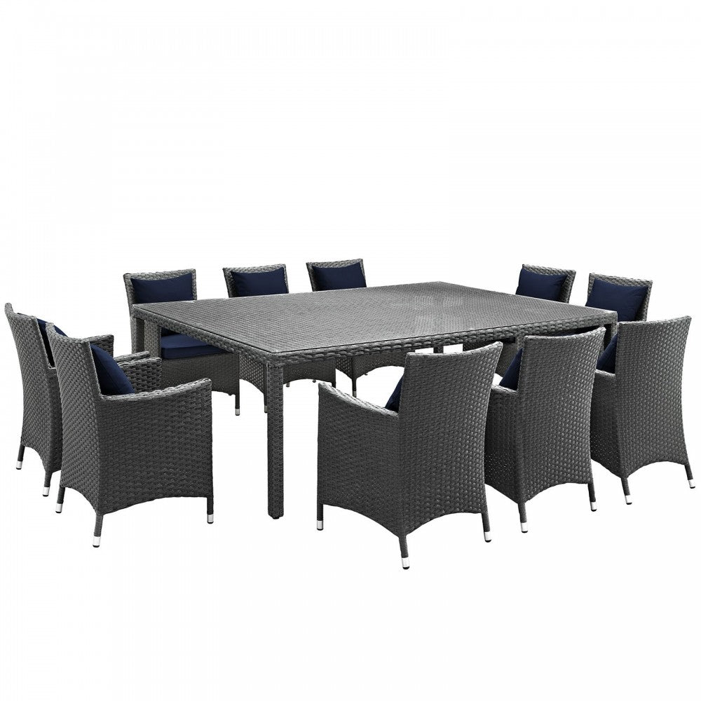 Sojourn 11 Piece Outdoor Patio Sunbrella Dining Set, Canvas Navy