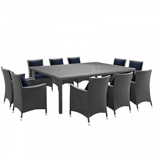 Sojourn 11 Piece Outdoor Patio Sunbrella Dining Set, Canvas Navy