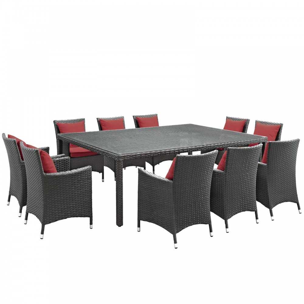 Sojourn 11 Piece Outdoor Patio Sunbrella Dining Set, Canvas Red