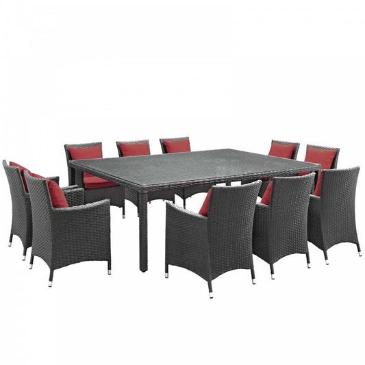 Sojourn 11 Piece Outdoor Patio Sunbrella Dining Set, Canvas Red