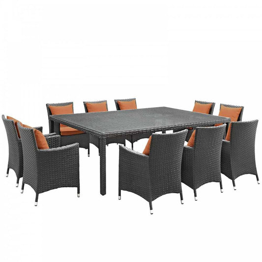 Sojourn 11 Piece Outdoor Patio Sunbrella Dining Set, Canvas Tuscan