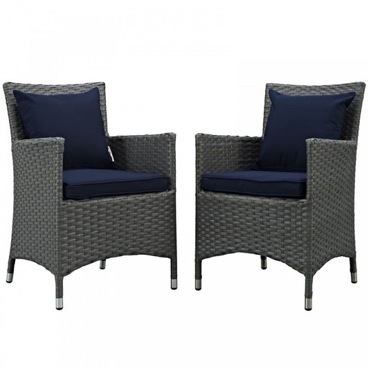 Sojourn 2 Piece Outdoor Patio Sunbrella Dining Set, Canvas Navy
