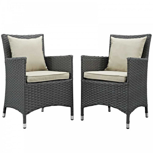 Sojourn 2 Piece Outdoor Patio Sunbrella Dining Set, Antique Canvas Beige