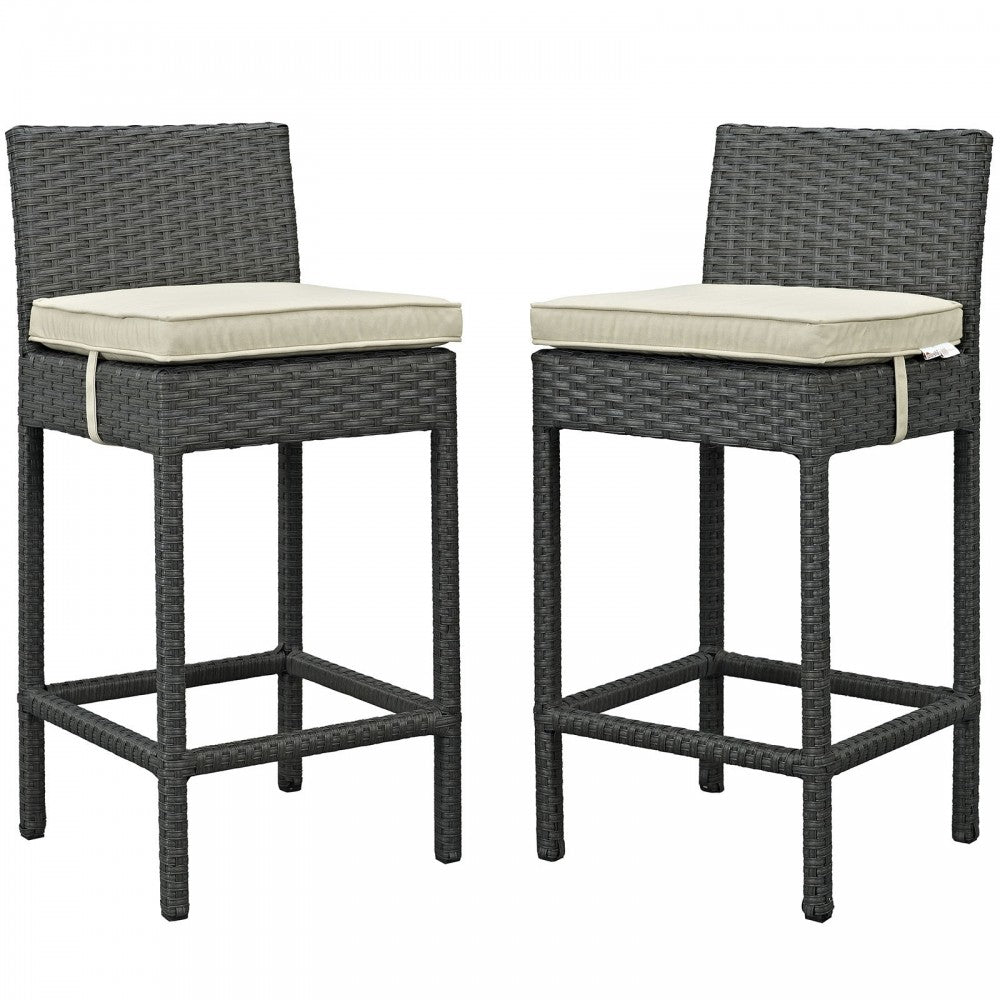Sojourn 2 Piece Outdoor Patio Sunbrella Pub Set, Antique Canvas Beige