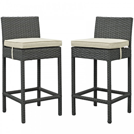 Sojourn 2 Piece Outdoor Patio Sunbrella Pub Set, Antique Canvas Beige