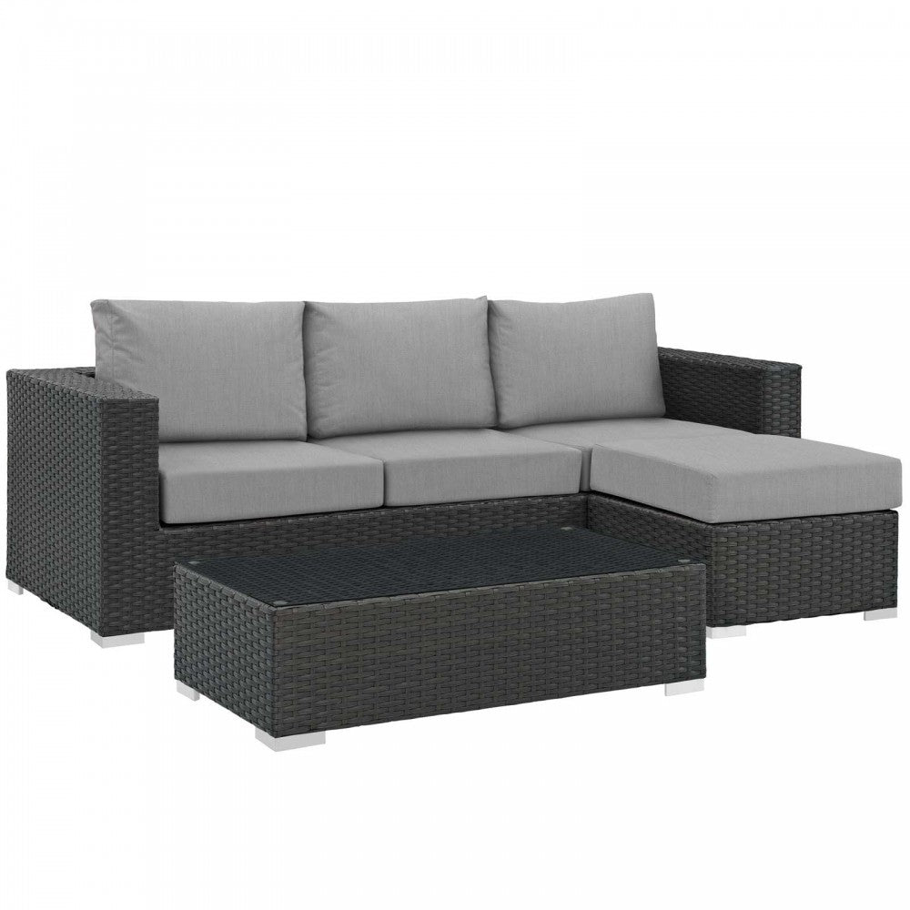 Sojourn 3 Piece Outdoor Patio Sunbrella Sectional Set, Canvas Gray, EEI-1889-CHC-GRY-SET