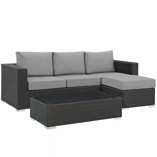 Sojourn 3 Piece Outdoor Patio Sunbrella Sectional Set, Canvas Gray, EEI-1889-CHC-GRY-SET