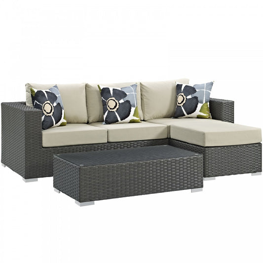 Sojourn 3 Piece Outdoor Patio Sunbrella Sectional Set, Canvas Antique Beige, EEI-2384-CHC-BEI-SET