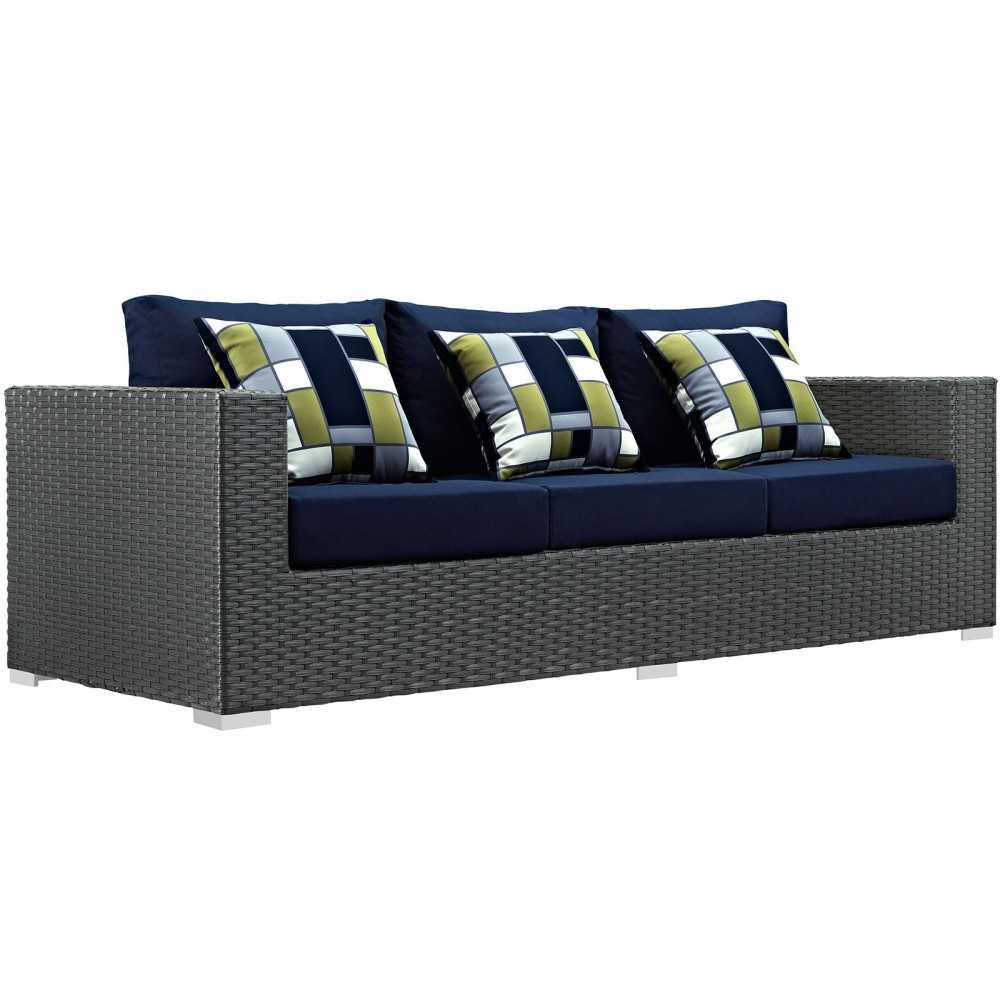 Sojourn 3 Piece Outdoor Patio Sunbrella Sectional Set, Canvas Navy, EEI-2384-CHC-NAV-SET