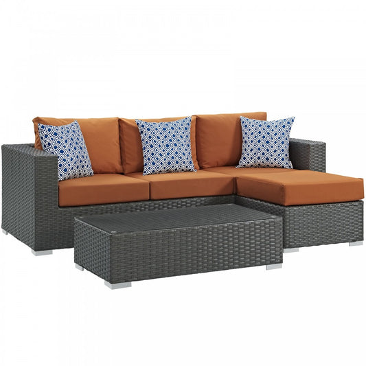 Sojourn 3 Piece Outdoor Patio Sunbrella Sectional Set, Canvas Tuscan, EEI-2384-CHC-TUS-SET
