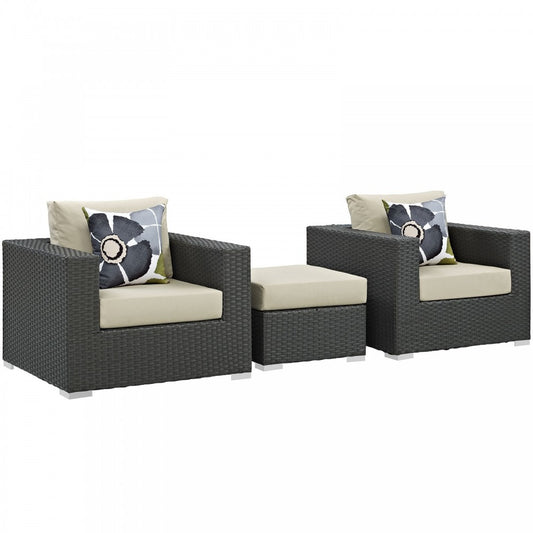 Sojourn 3 Piece Outdoor Patio Sunbrella Sectional Set, Canvas Antique Beige, EEI-2386-CHC-BEI-SET