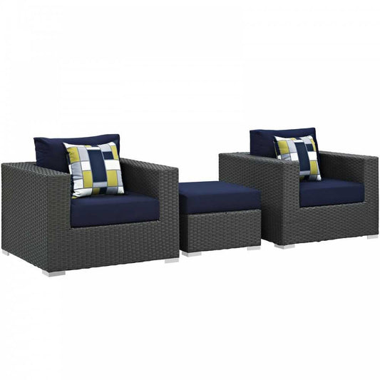 Sojourn 3 Piece Outdoor Patio Sunbrella Sectional Set, Canvas Navy, EEI-2386-CHC-NAV-SET