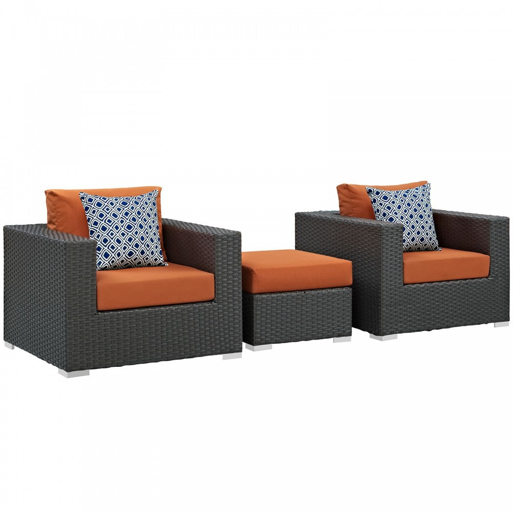 Sojourn 3 Piece Outdoor Patio Sunbrella Sectional Set, Canvas Tuscan, EEI-2386-CHC-TUS-SET