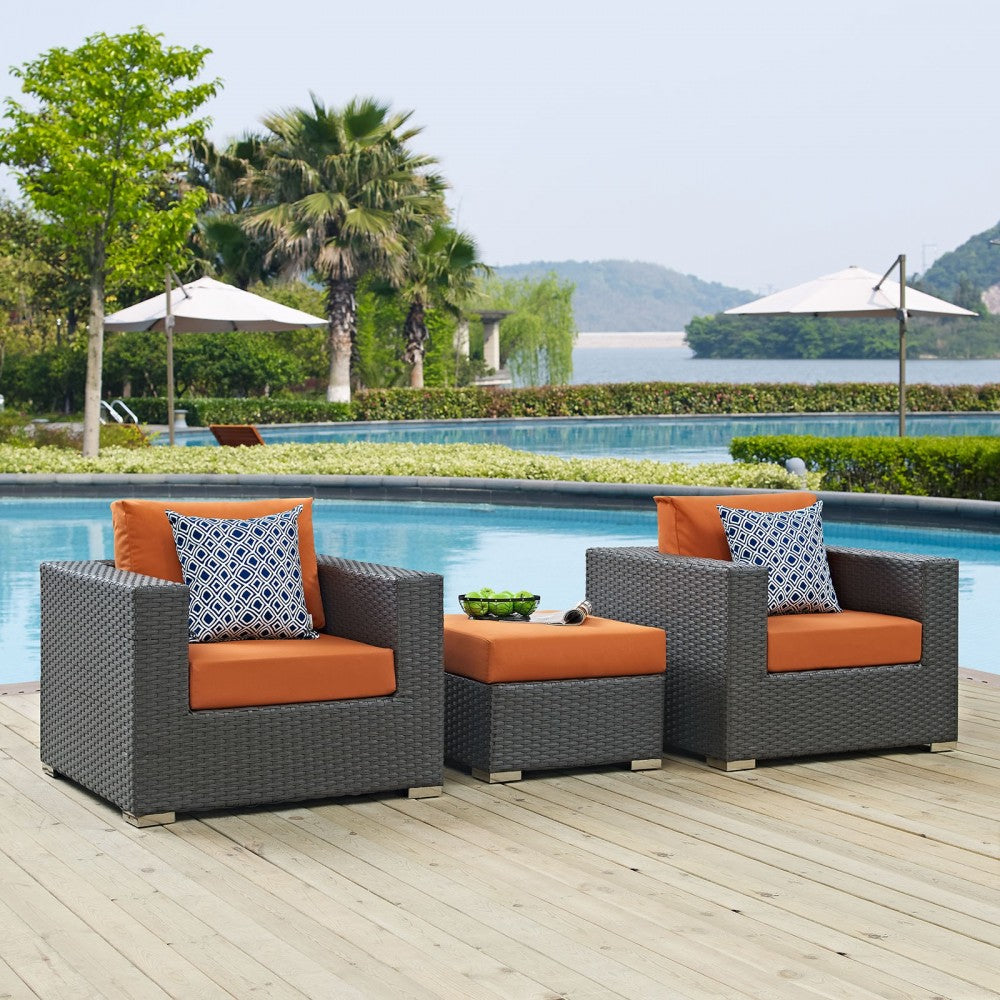 Sojourn 3 Piece Outdoor Patio Sunbrella Sectional Set, Canvas Tuscan, EEI-2386-CHC-TUS-SET