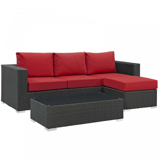 Sojourn 3 Piece Outdoor Patio Sunbrella Sectional Set, Canvas Red, EEI-1889-CHC-RED-SET